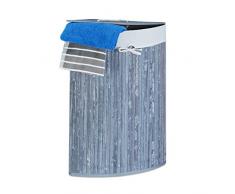 Relaxdays Cesto Colada Plegable para Ropa Sucia, 64 L, Bambú, Gris, 37x44.5x65 cm