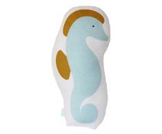 Rubio Hogar Cojín Relleno Forma Hipocampo Algodón, Blanco Individual, 40x30x0.3 cm