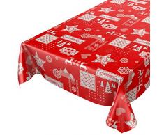 ANRO Hule Mantel Hule Lavable Mantel navideño ánimo Rojo 180 X 140 CM, Borde de Corte