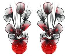 Flourish Creative Florals A juego Par de color rojo y negro flores artificiales en jarrón rojo, decoraciones de mesa, accesorios para el hogar, regalos, adornos, altura 32 cm