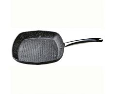 WECOOK! Granite Grill Asador Inducción Completa Rayas 28X28cm, Aluminio Forjado, Antiadherente Ecológico Piedra sin PFOA, Mango Acero Inoxidable, Apta Todas Cocinas, Vitrocerámica, Gas, Horno