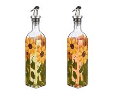 Relaxdays Aceitera y Vinagrera, Set 2 Botellas de Cristal con CaÃ±o, 500 ml, Pintadas a Mano, DiseÃ±o Floral, Transparente