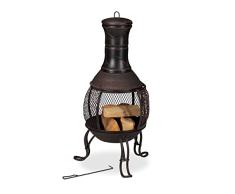 Relaxdays Chimenea Exterior, Acero y Hierro Fundido, 88x36 cm, Brasero JardÃn, Salvachispas y Atizador, Bronce Rojizo, 70% 30%