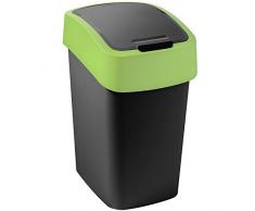 CURVER 02170 â 847 â 00 Multiusos para Papelera Flip 10L en Negro/Verde, plástico, 23.5 x 18.9 x 35 cm