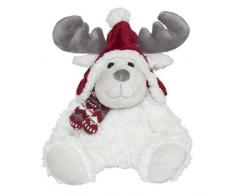 Enesco Peluches Kalidou Reno con Sombrero Y Bufanda Rojo, Poliéster, Blanco, 39x39x45 cm