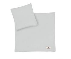 Julius Zöllner Muselina â Ropa de Cama Infantil 80 x 80 + 35 x 40 cm, Juego de 2 Piezas de Funda nórdica y Funda de Almohada, 100 % Muselina de algodón, con Cremallera, estándar 100 by Oeko-Tex, Gris