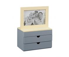 Relaxdays Joyero con Marco de Fotos, Madera-Cristal-Tela, Beige/Gris, 25 X 18 X 11,5