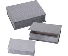 DRW Set de 3 Cajas Libro de Terciopelo en Gris 25x19x7 cm