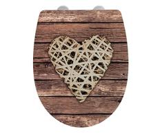 WENKO Tapa de WC Curly Heart superficie con relieve - Asiento de inodoro con dispositivo automÃ¡tico de descenso, sujeciÃ³n higiÃ©nica Â«Fix-ClipÂ», Thermoplast, 36.5 x 45 cm, Multicolor