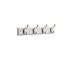 Perchero de Pared para Abrigos; 4 Ganchos de níquel en Tablero de Madera Blanco, de Maine Trading Co