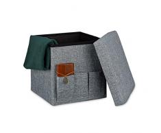 Relaxdays Baúl Puff Taburete con Tapa, Lino, Gris, 38 x 38 x 38 cm