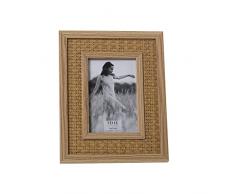DRW Set de 2 Portafotos para fotografia de 10x15cm de madera dm y papel ratan en natural 13x18x2cm