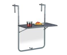 Relaxdays Mesa Plegable BalcÃ³n, 3 Alturas, 59,5x60 cm, Mesita Colgante con 2 Posavasos, Mueble Exterior Barandilla, Gris