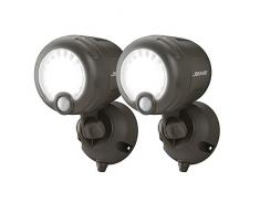 Mr. Beams Lámpara con sensor de movimiento activado MB360XT BRN 02 01, inalámbrica, funciona con pilas, para exteriores, LED de 200 lúmenes, plástico, marrón, juego de 2, plástico, marrón, Pack de 2