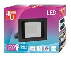 4U LED Proyector - Foco de Exterior de Potencia 50 W, Resistente al Agua con Protección IP65, Luz Blanca 4000K, Color Negro