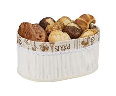 Relaxdays Panera, Diseño ParÃs, Bambú, Cubierta Tela ExtraÃble, Medidas: 16x34x24 cm, Cesta de Desayuno Ovalada, Blanco, 70% 20% poliéster 10% Acero