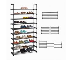 Relaxdays Zapatero Grande Sistema Encaje, 10 Niveles, Modular, 175,5 x 93 x 30,5 cm, EstanterÃa Zapatos Metal, Negro, 80% Acero 20% plástico