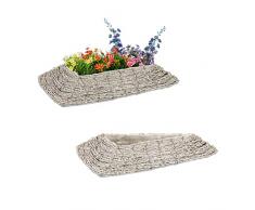 Relaxdays Maceta, Set 2, RatÃ¡n, Macetero con PlÃ¡stico, 10 x 55 x 25 cm, Cestas para Plantas de Interior, Blanco/Natural, 70% Fibra Vegetal 20% Hierro 10%