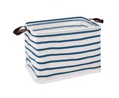 InterDesign Riley Caja de Tela con Asas, Cesta organizadora en Tela y Cuero Artificial para Juguetes o frazadas, Azul/Blanco