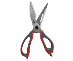 TM Electron Hocu031 Tijeras de Cocina 6 Funciones y Funda Inmantada, Acero Inoxidable, Gris / Rojo