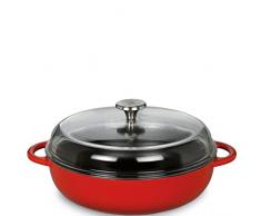 KÃ¼chenprofi PROVENCE SartÃ©n redonda de hierro fundido, esmaltada, color rojo, interior negro, 24 cm, con tapa de cristal alta, apta para todo tipo de fuegos, incluida la inducciÃ³n, cacerola con tapa