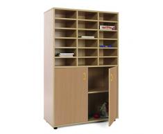 Mobeduc armario y estantería de almacenamiento con 18 compartimentos horizontales, madera, madera de haya, 90 x 147 x 40 cm