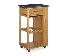 Relaxdays Carrito Cocina Alfred L, Botellero, Carro, Camarera, Isla, Mármol-Bambú, 1 Ud, 81,5 x 47,5 x 37,5 cm, Marrón, Madera