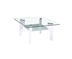 Zons mesa de cafÃ© de cristal 80Â x 60Â x H44Â cm patas blanco