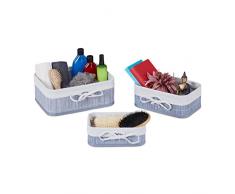 Relaxdays Cesto Almacenaje Set 3, BambÃº, Tela, Caja Oganizadora Rectangular EstanterÃ­a, Armario, 3 TamaÃ±os, Gris, Crema, 70% 20% poliÃ©ster 10% Tablero de Fibra