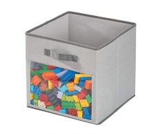 Idesign Tela, Caja Mediana En Mezcla De Algodón Y Poliéster Para Armario, Dormitorio O Cuarto Infantil, Organizador Plegable Con 2 Asas Y Ventana, Gris, X 33,0 Cm
