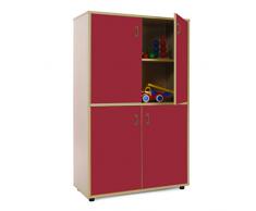 Mobeduc Armario con 4 Puertas, Madera, Rojo, 90 x 147 x 40 cm