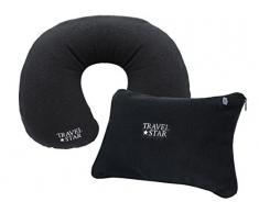Travel Star TS de N- 4001 Juego de 2: Almohada Cervical (Inflable + Almohada en Negro, poliéster, 3 x 17 x 20 cm