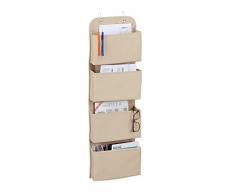 Relaxdays Organizador Colgante de 4 Compartimentos, Organizador de Puerta con Gancho para Colgar, de Fieltro para Colgar en el baño y la Oficina, Color Beige