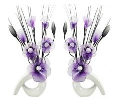 Flourish Mini Swirl 794392 - Par de jarrones con flores artificiales, 32 cm, vidrio, White/Purple & White, 10 x 10 x 32 cm