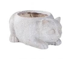 Creaciones Meng Macetero Gato de Cemento con Agujero, Arcilla de Fibra, Beige, 40x31x18 cm