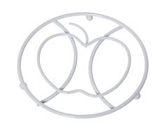 DRW Salvamantel de Metal Redondo Manzana en Blanco 17x17x2cm