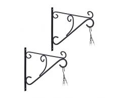 Relaxdays Colgante Soporte para Colgar Flores (2 Unidades, Montaje en Pared, 28 x 30 x 2 cm), Color Negro, 100% Hierro, 28x30x2 cm