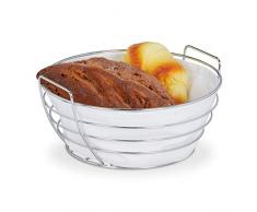 Relaxdays Cesta Pan Metal, con Forro de Tela ExtraÃ­ble, Redonda, Cesta Desayuno Pan, DiÃ¡metro 23 cm, Blanco