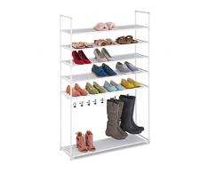 Relaxdays EstanterÃa Zapatos 6 Baldas, Sistema Encajado, 20 Pares, 7 Ganchos, Metal y Tela, Pasillo, en Color Blanco, Aleación de Acero, 153 x 99 x 30 cm