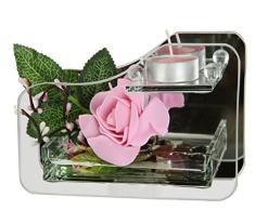 Portavelas de Cristal con Vela de tÃ© Decorada con Flor Rosa, portavelas, portavelas, decoraciÃ³n de Mesa, lÃ¡mpara de tÃ©, lÃ¡mpara de Viento, decoraciÃ³n romÃ¡ntica, decoraciÃ³n de Boda
