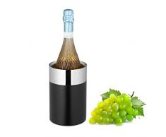 Relaxdays Acero Inoxidable, Doble Pared, Enfriador de Botellas champÃ¡n, Altura 18,5 x 12 cm, Cubo de Vino, Negro/Plata, 100%