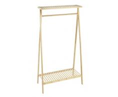 WENKO Perchero de pie Lanai de bambú de alta calidad con barra y 2 estantes para zapatos y bolsos, ideal para armario y dormitorio: 88 x 170 x 42 cm