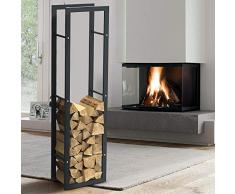 BAKAJI Soporte vertical para leÃ±a rectangular de metal para madera de interior, exterior, madera, casa, jardÃ­n, para chimenea, chimenea, diseÃ±o moderno (150 x 25 x 40 cm)
