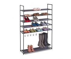 Relaxdays EstanterÃa Zapatos 6 Baldas, Sistema Encajado, 20 Pares, 7 Ganchos, Metal y Tela, Pasillo, en Color Negro, Acero aleado, 153 x 99 x 30 cm