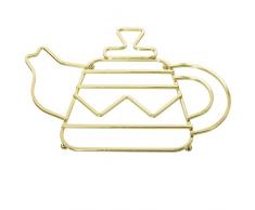 DRW Salvamantel con Forma de Tetera de Metal Dorado 27x19x1,7cm
