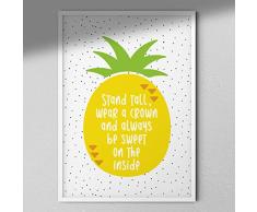 Hygge Creations piña â Cita Motivacional | Impresión de Frutas | Decoración del hogar â Marco Blanco A3 con Soporte
