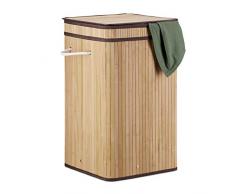 Relaxdays Cesto Ropa Sucia con Tapa, Cubo Colada, Cuadrado, Canasta, Bambú, 70 L, 63 x 36 x 36 cm, Natural, Beige, 70 Litros