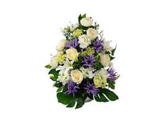 DRW Centro de Flores Artificiales para Cementerio Iglesias Bodas Centro de Flores para los Santos Beige Morado y Blanco 75x55 cm