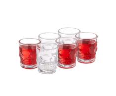 Relaxdays Juego de 6 Vasos de chupito, 5 cl, Forma de crÃ¡neo, Base Gruesa, HD: 6 x 5 cm, Apto para lavavajillas, Transparente, 100% Cristal, 6 cm