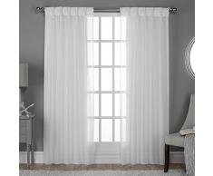 Home Exclusive Exclusiva casa Belga con Textura (Aspecto de Lino Jacquard Sheer Cortina de Ventana Panel par con Pinch Pleat Top, poliéster, Invierno Blanco, 84 x 50 x 0,2 cm)